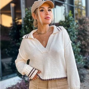 MIOU MUSE | Adele Color Contrasted Collar Pullover Cream/Brown